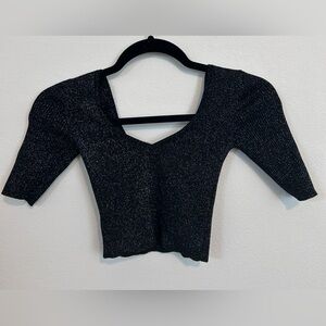 Bershka - black and Metallic silver ribbed crop top